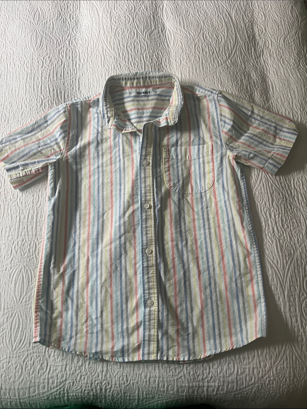 Old Navy Pastel Striped Cotton Button Down Shirt, Size XL (14-16)